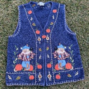 White Stag 90s Scarecrow Fall Sweater  Vest - Navy and Orange